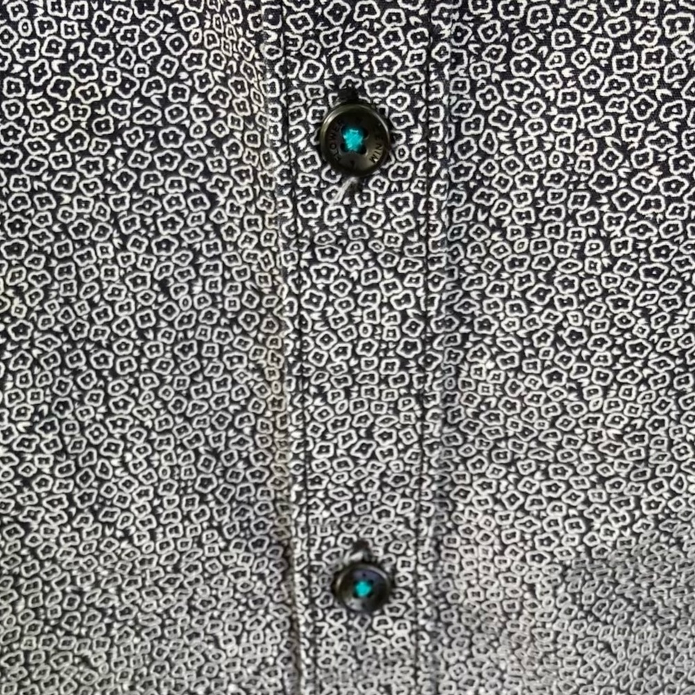 Denim & Flower Ricky Singh: Long sleeve navy blue print shirt.  Size L, slim fit